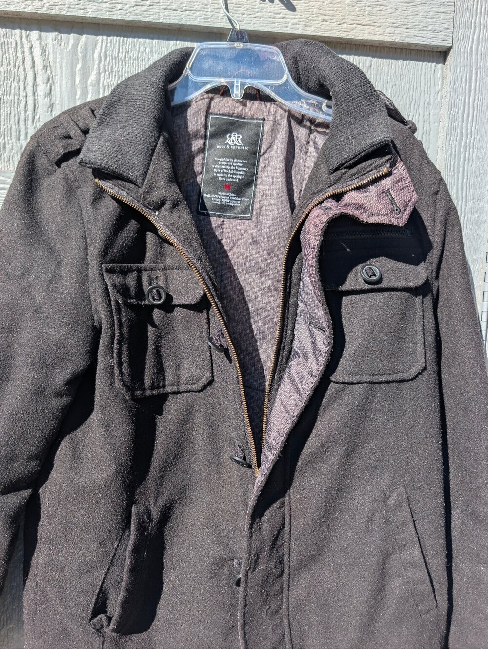 Rock & Republic Men's Black Wool Blend Military Style Jacket Coat Size M Medium